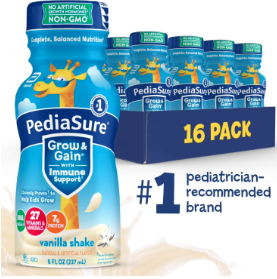 PediaSure Grow & Gain with Immune Support, 7g Protein, Vanilla, Bottle, (Pack of 16) 8 fl oz